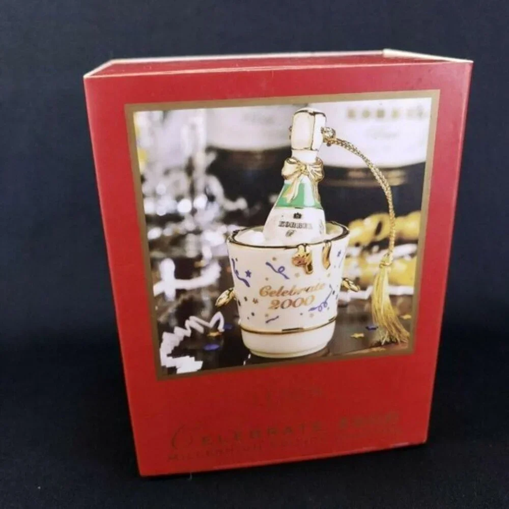 Lenox Celebrate 2000 Ornament Korbel Champagne Ice Bucket New Years Gift Box Vtg